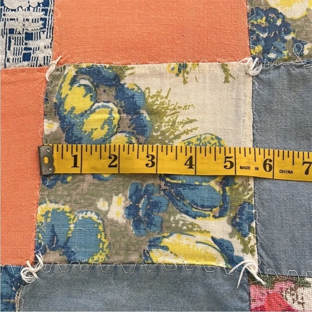 Vintage Patchwork Quilt Blanket Multi Print Throw 76” x 70”